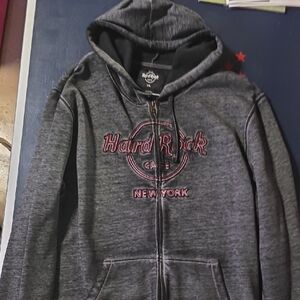 Hard Rock Cafe Charcoal Hoodie with Pink Logo